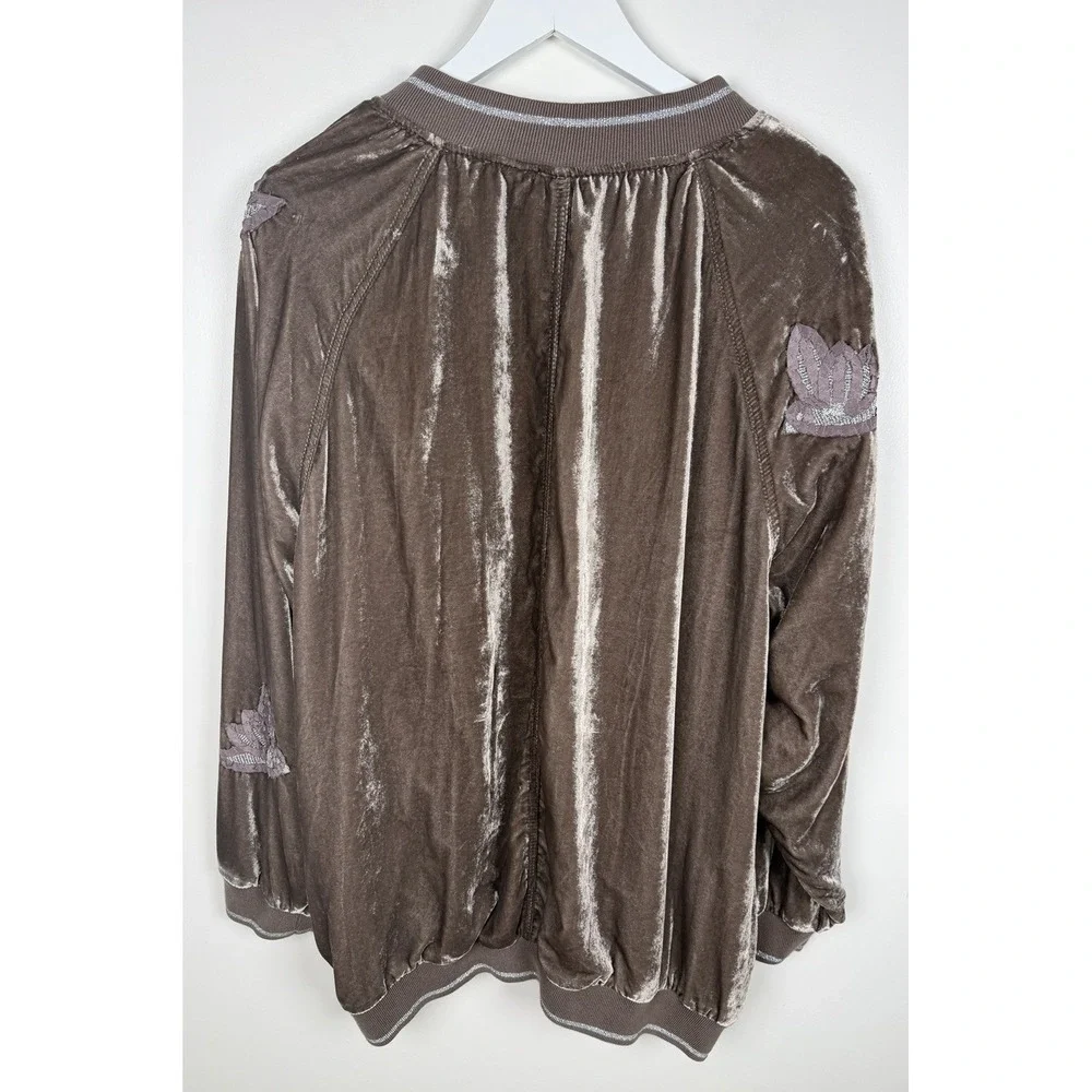Anthropologie Hei Hei Size XL Taupe Velvet Embroidered Birds Bomber Jacket